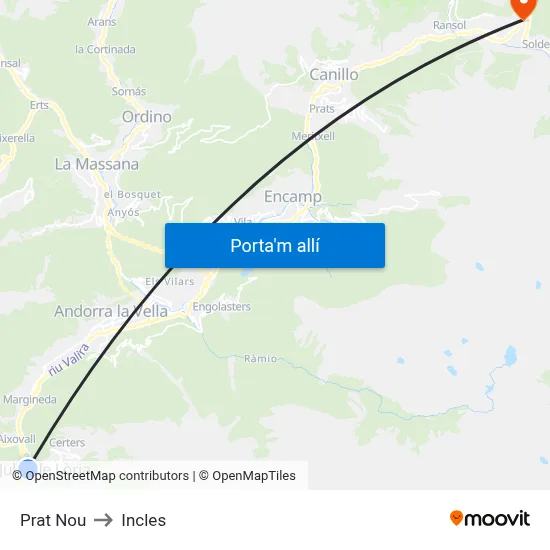 Prat Nou to Incles map
