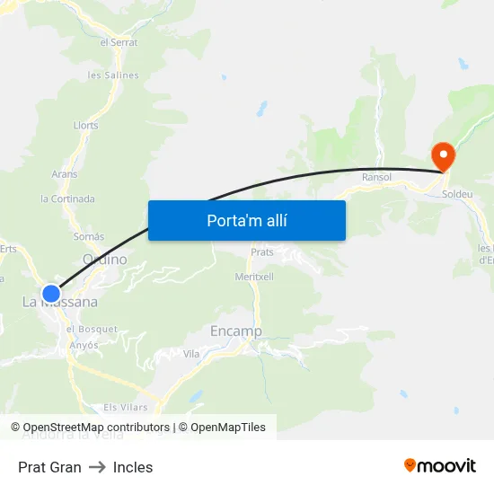 Prat Gran to Incles map