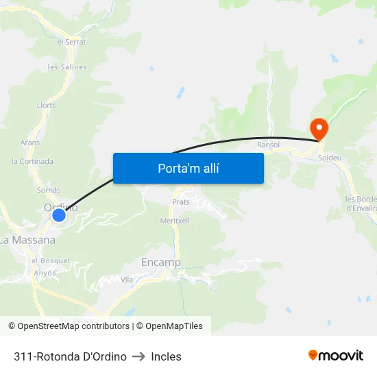 311-Rotonda D'Ordino to Incles map