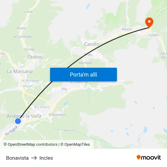 Bonavista to Incles map