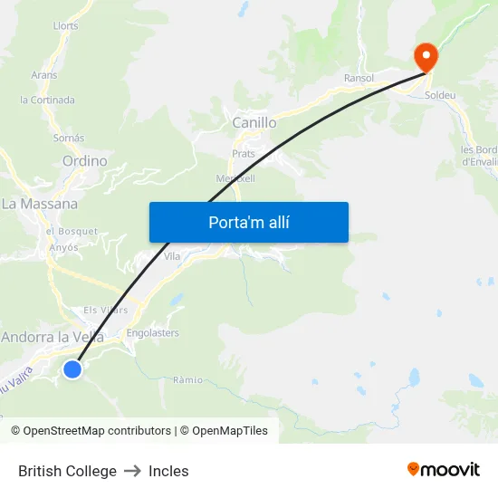British College to Incles map