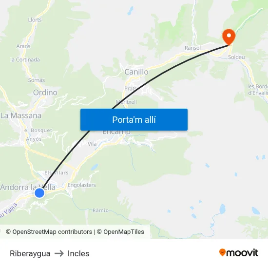 Riberaygua to Incles map