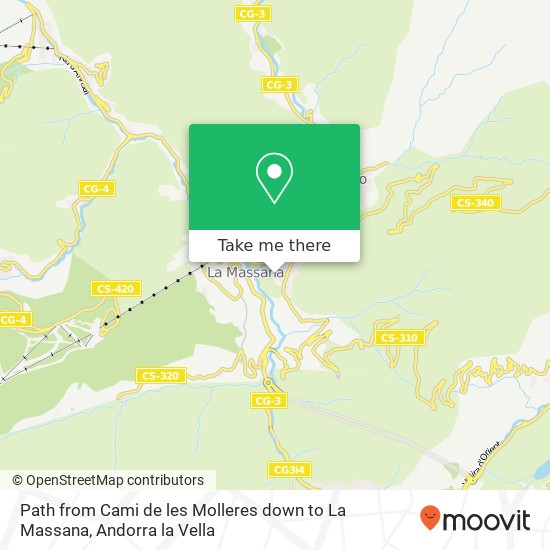 mapa Path from Cami de les Molleres down to La Massana