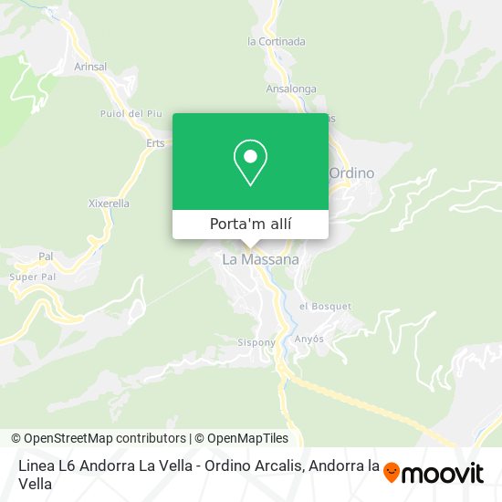 mapa Linea L6 Andorra La Vella - Ordino Arcalis
