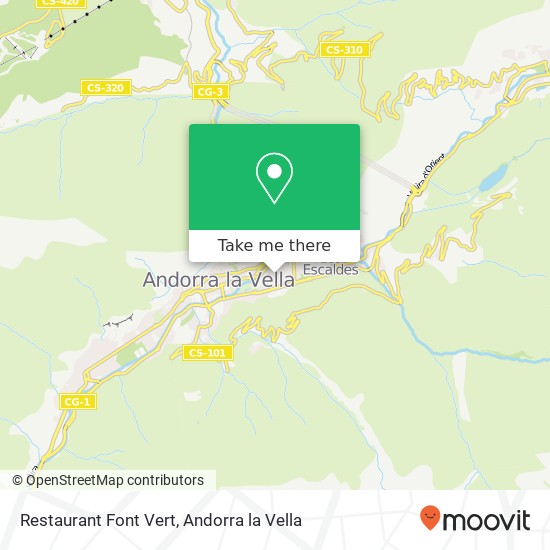 mapa Restaurant Font Vert, Carrer de l'Aigüeta AD500 Andorra la Vella