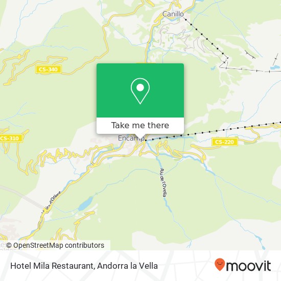 mapa Hotel Mila Restaurant, Camí dels Cortals AD200 Encamp