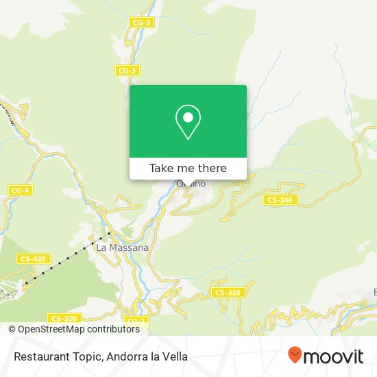 mapa Restaurant Topic, Carretera del Coll d'Ordino AD300 Ordino