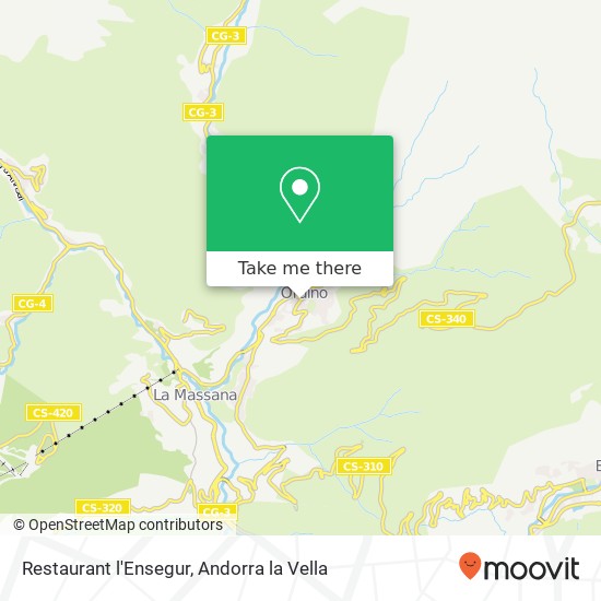 mapa Restaurant l'Ensegur, Carretera del Coll d'Ordino AD300 Ordino