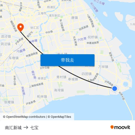 南汇新城 to 七宝 map