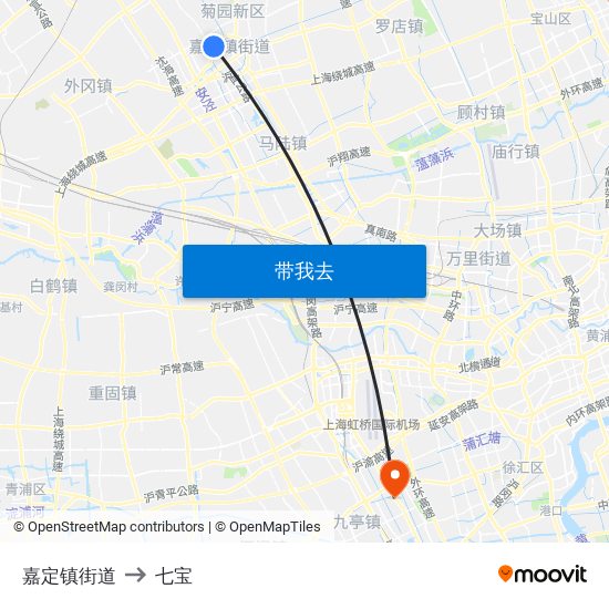 嘉定镇街道 to 七宝 map