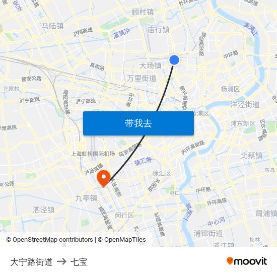 大宁路街道 to 七宝 map