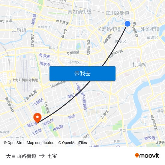 天目西路街道 to 七宝 map