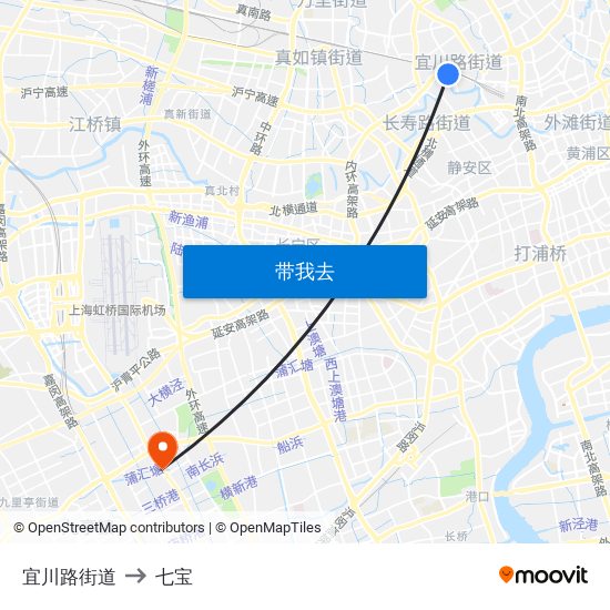 宜川路街道 to 七宝 map