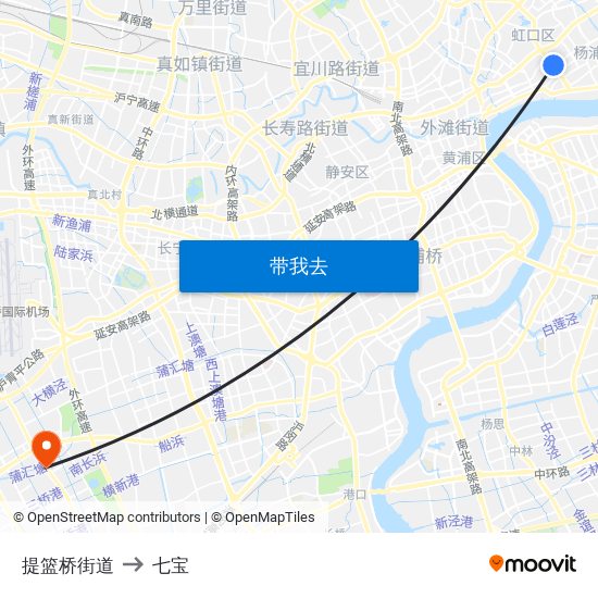 提篮桥街道 to 七宝 map