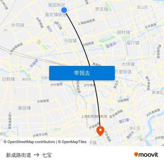 新成路街道 to 七宝 map