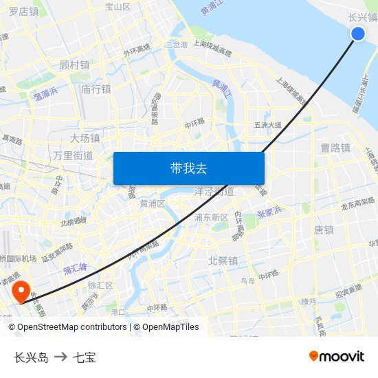 长兴岛 to 七宝 map