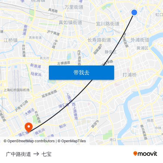广中路街道 to 七宝 map