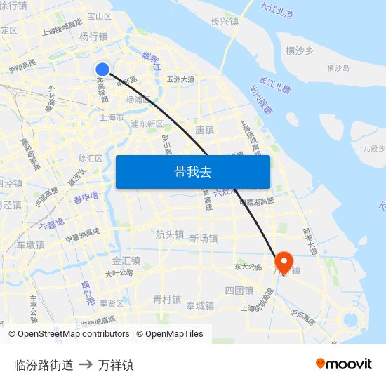 临汾路街道 to 万祥镇 map