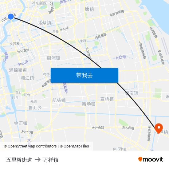 五里桥街道 to 万祥镇 map