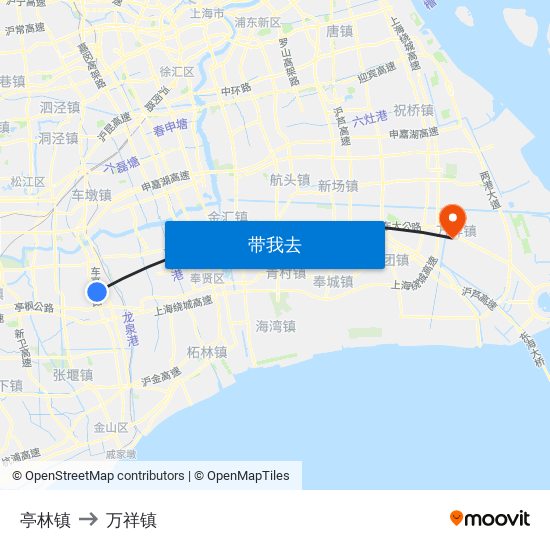 亭林镇 to 万祥镇 map