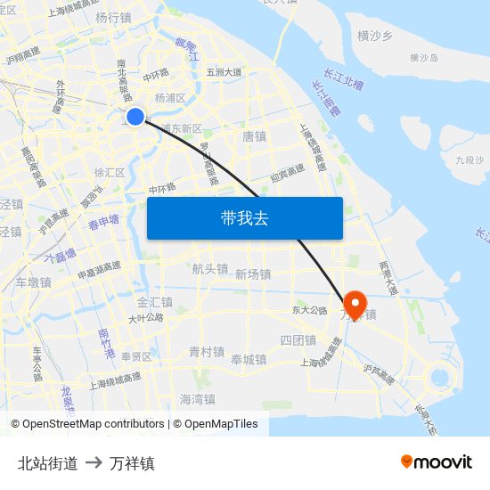 北站街道 to 万祥镇 map