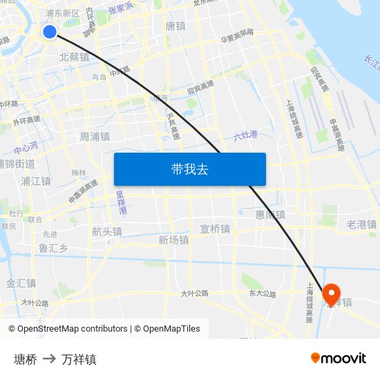 塘桥 to 万祥镇 map