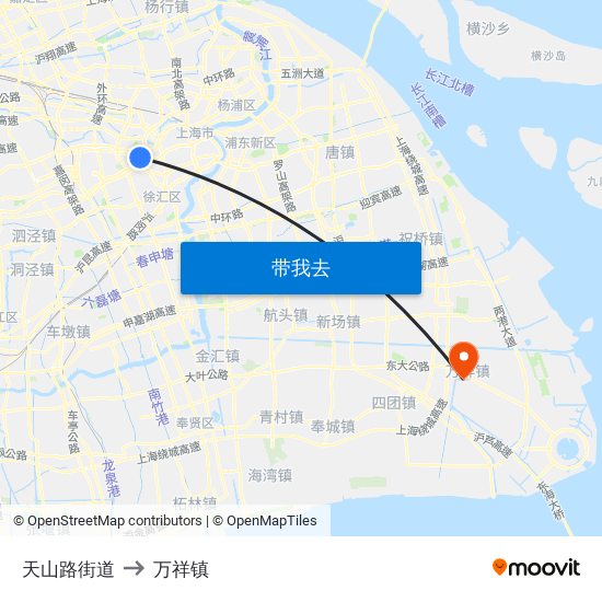 天山路街道 to 万祥镇 map