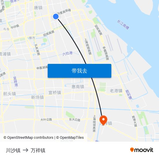 川沙镇 to 万祥镇 map