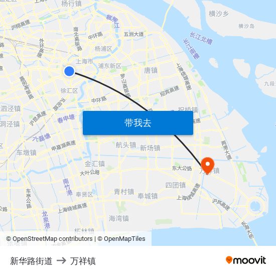 新华路街道 to 万祥镇 map