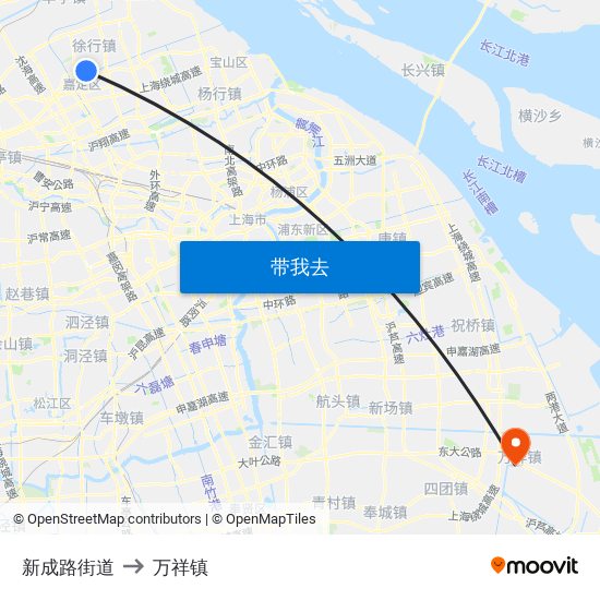 新成路街道 to 万祥镇 map