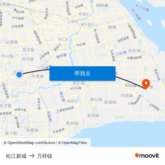 松江新城 to 万祥镇 map