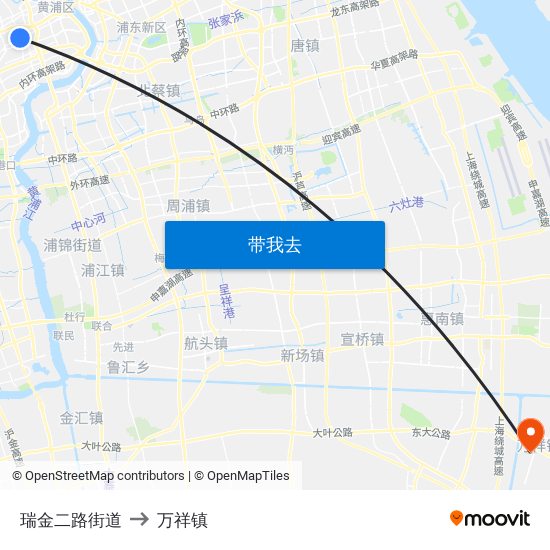 瑞金二路街道 to 万祥镇 map