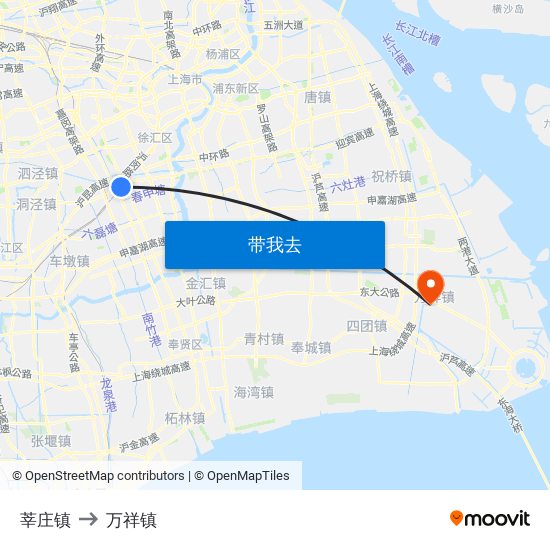 莘庄镇 to 万祥镇 map