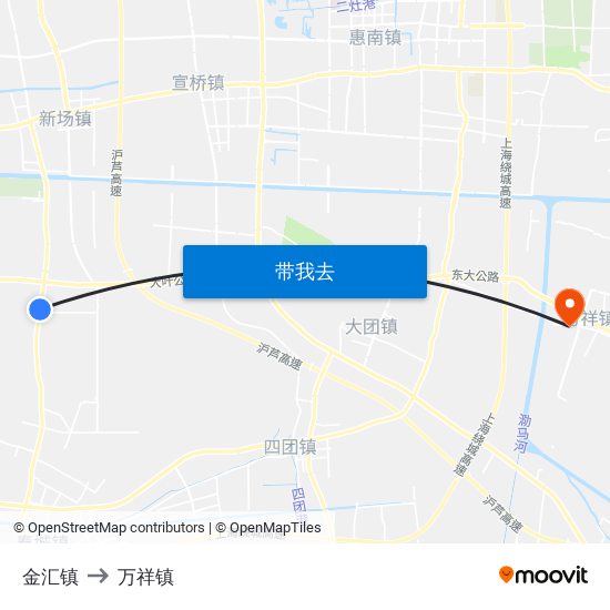 金汇镇 to 万祥镇 map