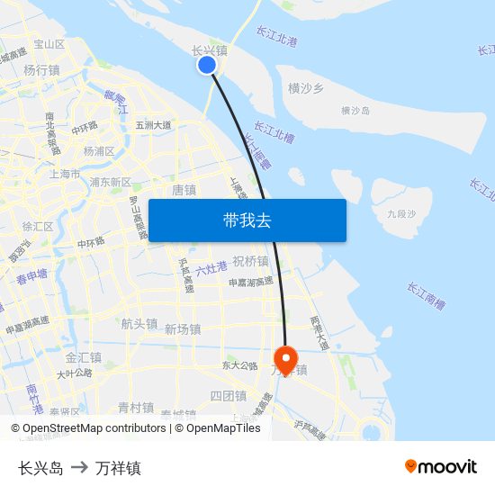 长兴岛 to 万祥镇 map