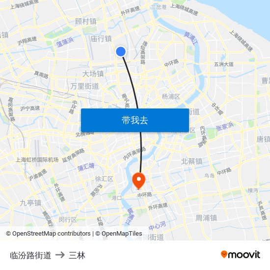 临汾路街道 to 三林 map