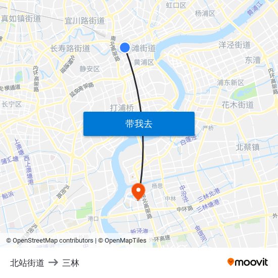 北站街道 to 三林 map