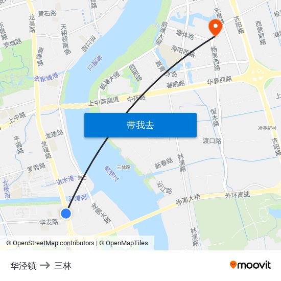 华泾镇 to 三林 map