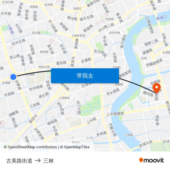 古美路街道 to 三林 map