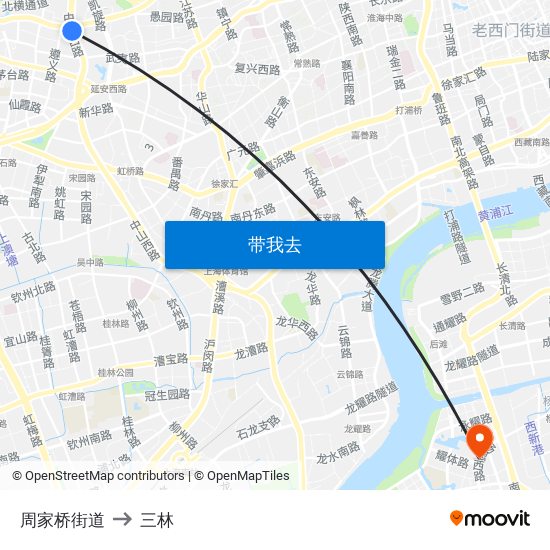 周家桥街道 to 三林 map