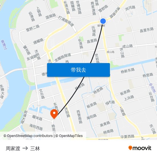 周家渡 to 三林 map