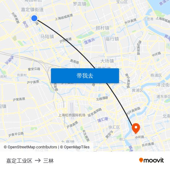 嘉定工业区 to 三林 map
