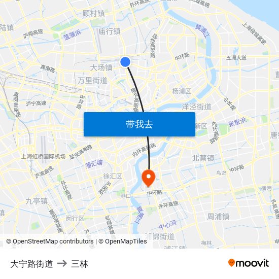 大宁路街道 to 三林 map