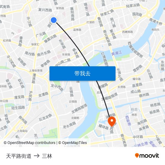 天平路街道 to 三林 map