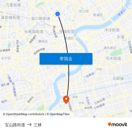 宝山路街道 to 三林 map