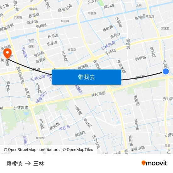 康桥镇 to 三林 map