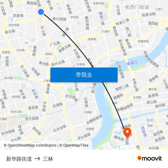 新华路街道 to 三林 map