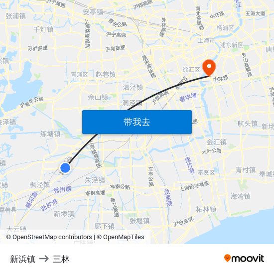 新浜镇 to 三林 map