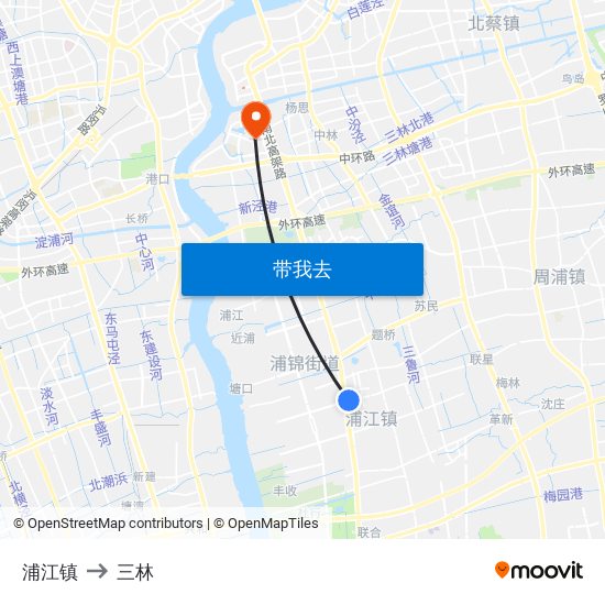 浦江镇 to 三林 map