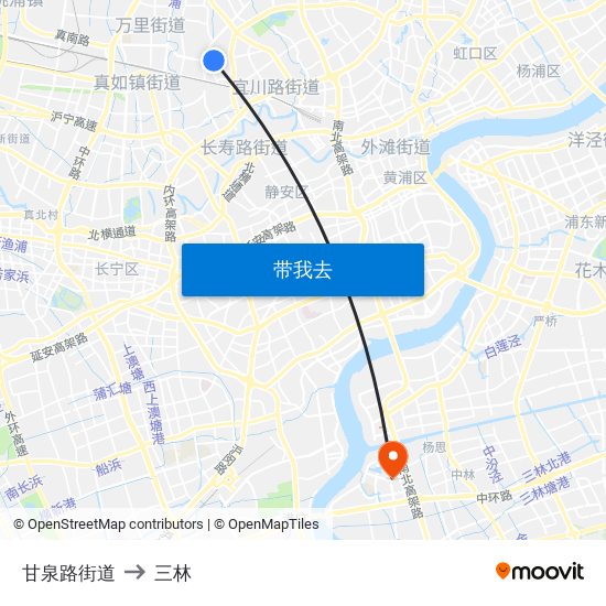 甘泉路街道 to 三林 map